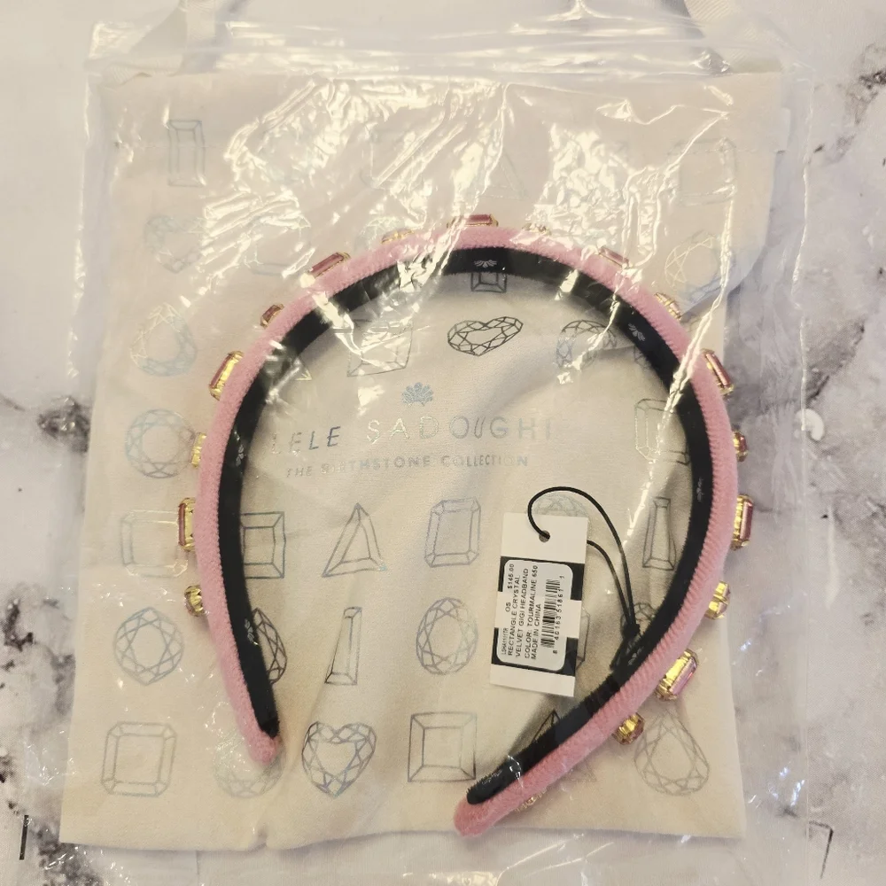 Lele Sadoughi Birthstone OCT - Rectangle Crystal Velvet Gigi Headband Tourmaline